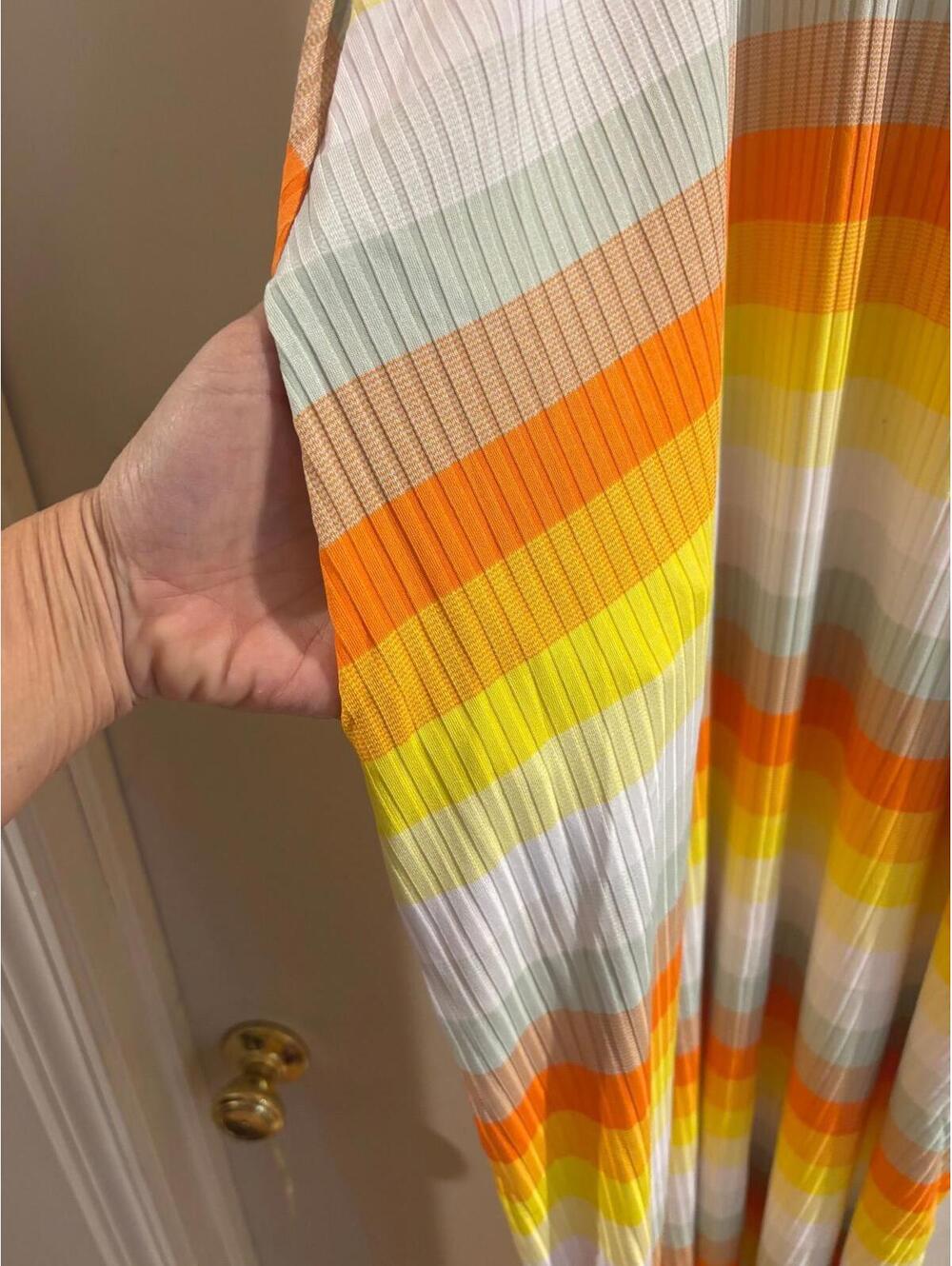 Love In Striped Maxi Dress Colorful Pleated Swing Dress Flowy Summer Beach Large - Picture 3 of 5